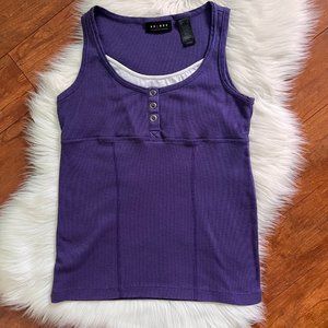 Axcess Purple & White Sleeveless Snap Front Scoop Knit Top-Size S